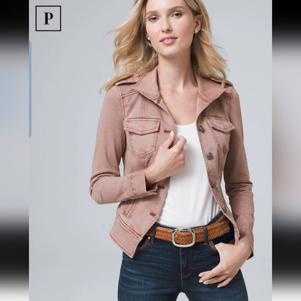 White House Black Market Petite washed denim rose twill jacket - Picture 11 of 13